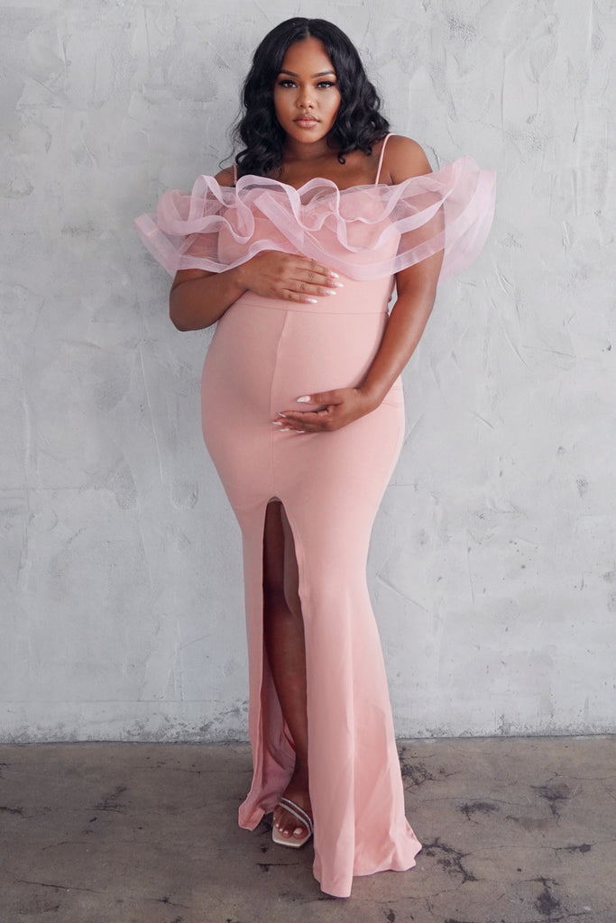 pink maternity dress for baby shower
